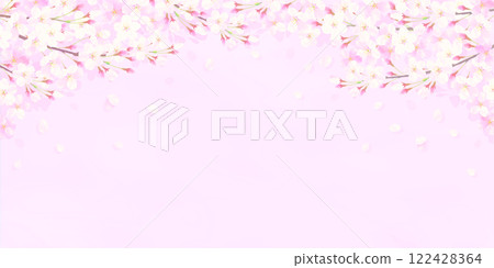 櫻花花瓣隨風舞動的背景插畫 122428364