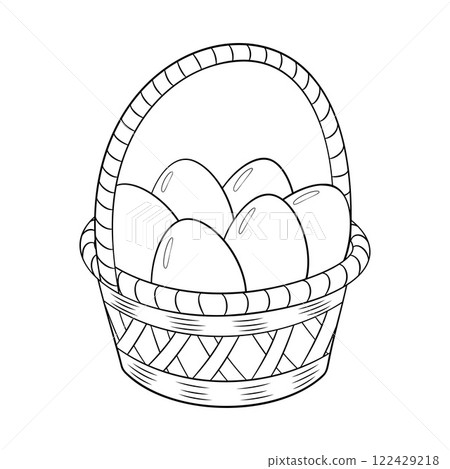 Basket with easter eggs doodle style. line art. Happy easter Hand drawn coloring page Basket with easter eggs doodle style. line art. Happy easter Hand drawn coloring page 122429218