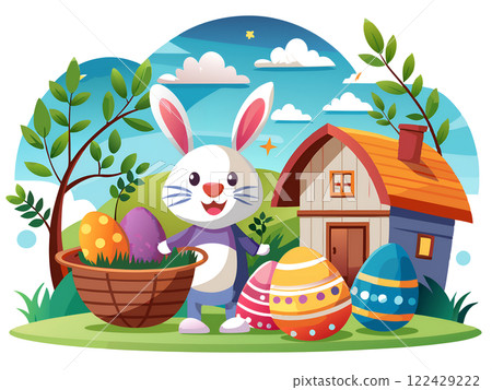 easter bunny in a basket easter bunny in a basket 122429222