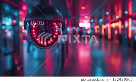 Security cameras with facial tracking software monitoring activity in a high-tech facility 122429565