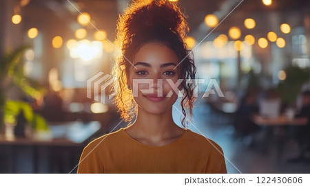 Modern workspace with a team tracking progress toward company objectives, vibrant visual analytics on monitors, active and goal-driven environment 122430606