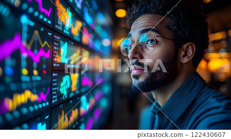 Developers refining service features with real-time analytics on screens, focus on productivity in sleek office environments 122430607