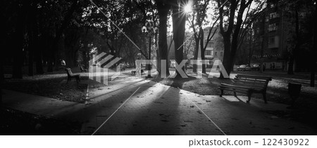 urban autumn landscape in black and white 122430922