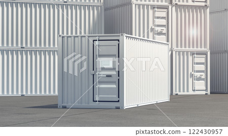 White steel cargo container standing in port mockup 122430957