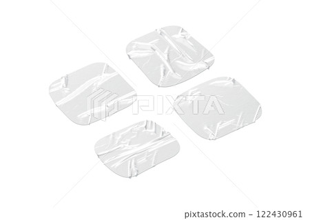 Blank white square adhesive crumpled tape mockup set, side view 122430961