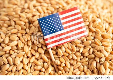 US America flag with Wheat and grains ears agricultural, organic farm 122430962