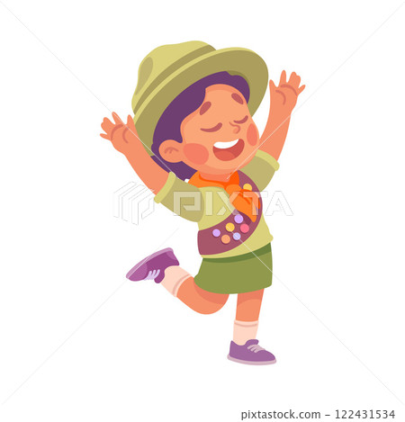 Boy Scout Character in Khaki Costume Vector Illustration 122431534