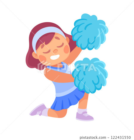 Little Girl In Cheerleader Uniform Cheering with Pompoms Vector Illustration Little Girl In Cheerleader Uniform Cheering with Pompoms Vector Illustration 122431550