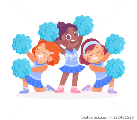Kids Team with Girl Cheerleader Character as Unity Vector Illustration Kids Team with Girl Cheerleader Character as Unity Vector Illustration 122431556