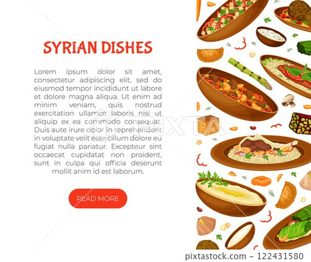 Syrian Cuisine Dish and Traditional Food Banner Design Vector Template 122431580
