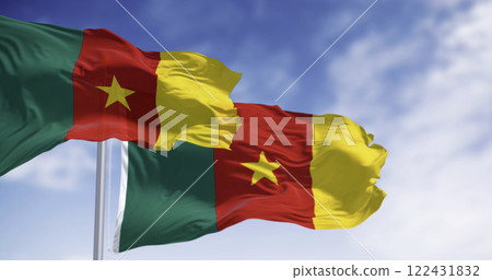 Cameroon national flags waving in the wind 122431832
