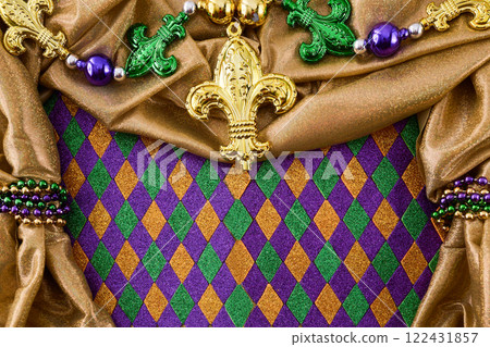 Festive Mardi Gras Display. A vibrant Mardi Gras arrangement 122431857