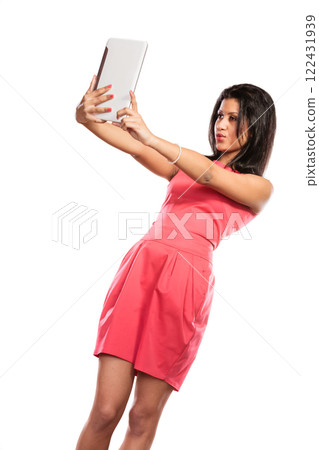 Mixed race african woman taking selfie self photo. Mixed race african woman taking selfie self photo. 122431939