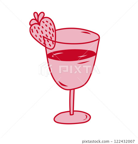 Refreshing strawberry drink served in elegant glass with colorful garnish on summer day Refreshing strawberry drink served in elegant glass with colorful garnish on summer day 122432007