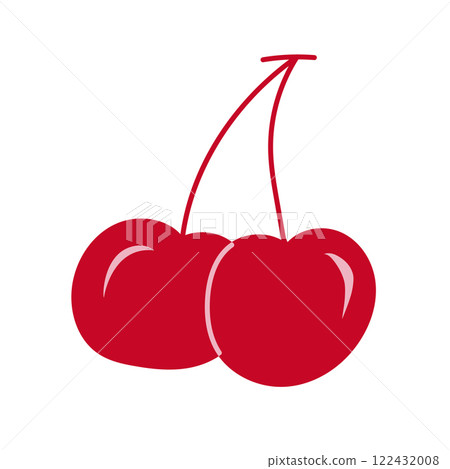 Bright red cherries with shiny surface on a simple background capturing freshness and sweetness of summer fruits Bright red cherries with shiny surface on a simple background capturing freshness and sweetness of summer fruits 122432008