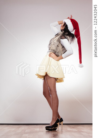 Fashion woman in santa helper hat 122432045