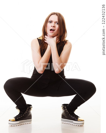 people concept - teenage girl making silly face people concept - teenage girl making silly face 122432136