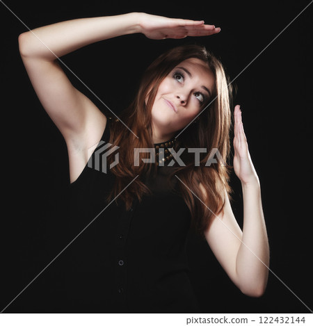 people concept - teenage girl making silly face people concept - teenage girl making silly face 122432144