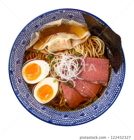 Isolated portion of japanese ramen soup 122432327
