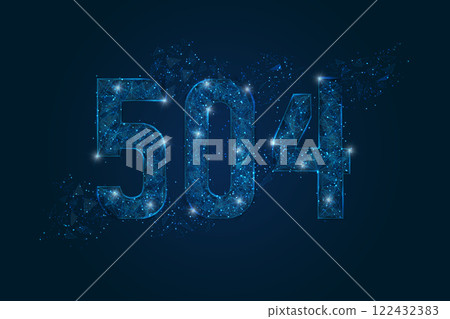Abstract isolated blue image of HTTP Error 504 Gateway Timeout. Polygonal low poly wireframe illustration looks like stars in the black night sky in space or flying glass shards. 122432383