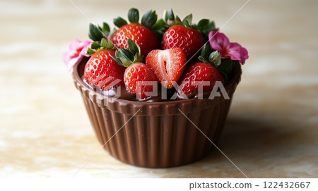 Dipping Fresh Strawberries into Melted Chocolate Dipping Fresh Strawberries into Melted Chocolate 122432667