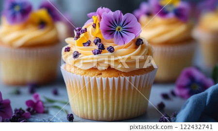 Single exotic passion fruit cupcake with passion fruit frosting 122432741