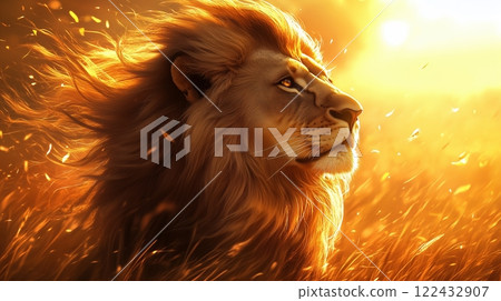 a majestic lion roaming freely in its natural habitat capturing its strength 122432907