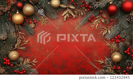 christmas background red gold ornaments tree branches christmas background red gold ornaments tree branches 122432945