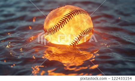 glowing baseball rests on textured surface 122433154