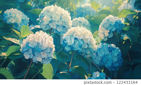 Hydrangea garden blossoms. Generative AI Hydrangea garden blossoms. Generative AI 122433164