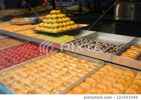 Assorted turkish sweets in a confectionery, Istanbul, Turkey Assorted turkish sweets in a confectionery, Istanbul, Turkey 122433349