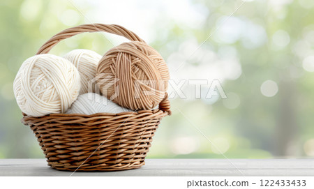 Basket of Neutral Pastel Yarn for Crafting 122433433