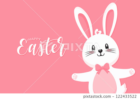 Happy Easter postcard in pink color with cute Easter Bunny flat vector illustration 122433522