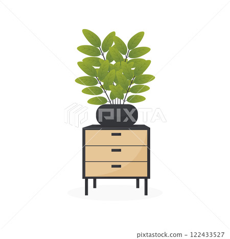 modern side table with a vase with decorative leaves on it flat illustration isolated on white background 122433527