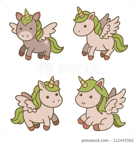 Cute Winged Unicorns, Vector Illustration  122433562