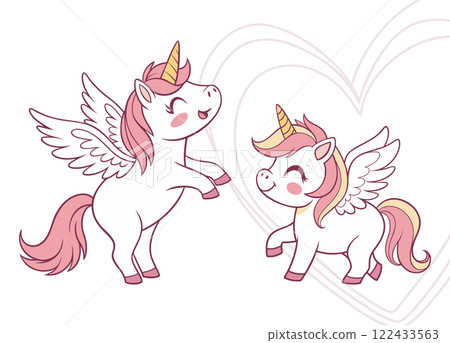 Cute Happy Winged Unicorns, Vector Illustration Cute Happy Winged Unicorns, Vector Illustration 122433563
