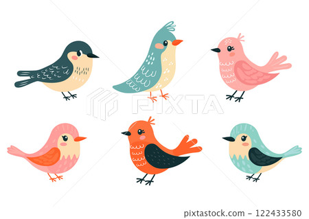 hand drawn spring birds set isolated on white background flat illustration hand drawn spring birds set isolated on white background flat illustration 122433580