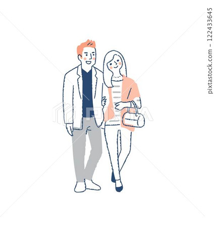 Smiling couple walking side by side Smiling couple walking side by side 122433645