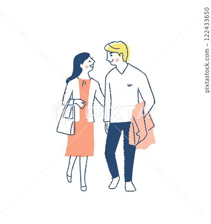 Smiling couple walking side by side Smiling couple walking side by side 122433650