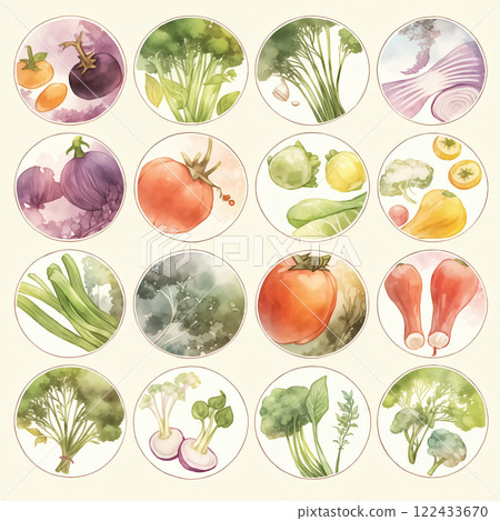 Fresh vegetables in watercolor art 122433670