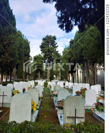 Catholic cemetery with graves and crosses Catholic cemetery with graves and crosses 122433729