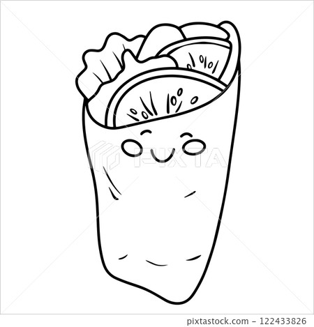 cute roll illustration. funny character, street food. shawarma 122433826