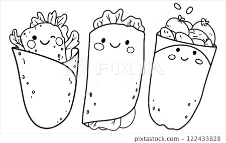set of cute roll illustration. funny character, street food. kebab set of cute roll illustration. funny character, street food. kebab 122433828