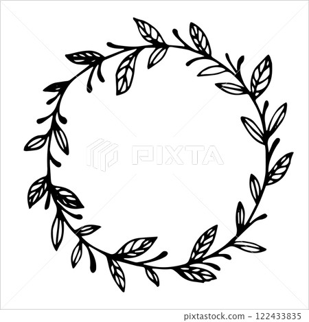wreath of branches and leaves. simple illustration in sketch style 122433835