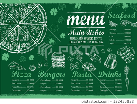 St. Patrick's Day. Restaurant cafe menu, template design. Food flyer.	 122433858
