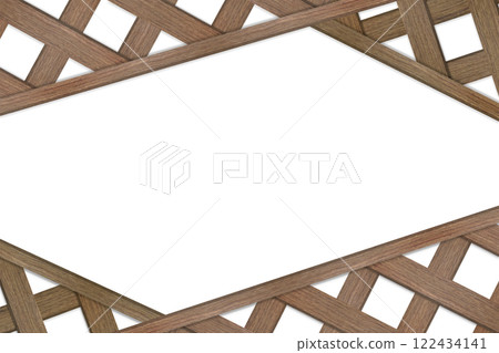 A diagonally overlapping brown lattice frame made of bubinga wood. A diagonally overlapping brown lattice frame made of bubinga wood. 122434141