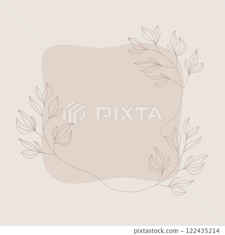 A square beige shape with a faint botanical outline wrapping around the edges, creating a soft, minimalistic look. 122435214