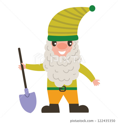 Cute spring garden gnome with shovel and cute hat 122435350