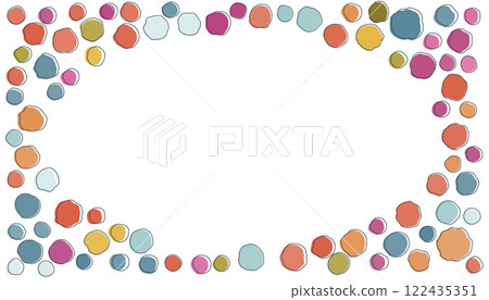 Colorful spotted round frame. Cute border with organic stains. Geometric art. Design element for frame, web pages, prints, posters, template, abstract background. 122435351