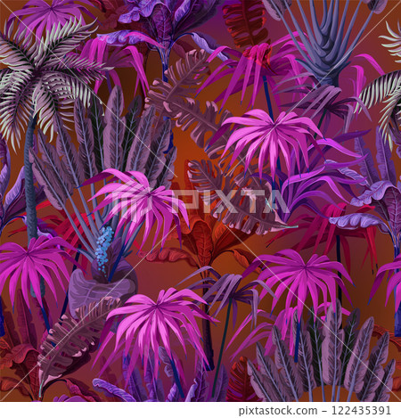 Vivid seamless pattern with jungle trees. Vector. 122435391